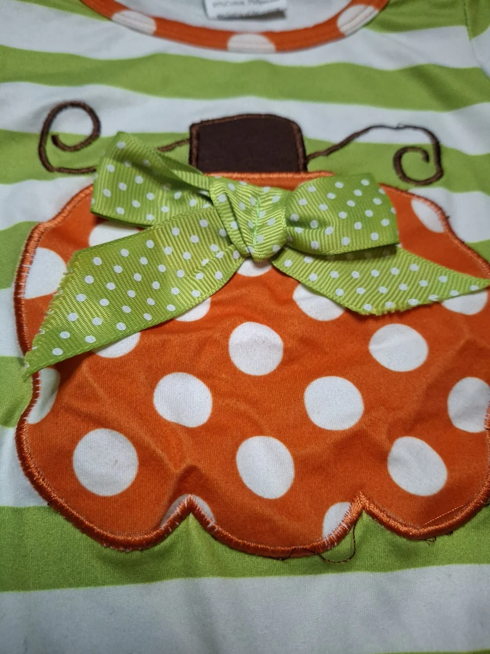 Green & White Striped Pumpkin Applique One-Piece Bodysuit for Kids